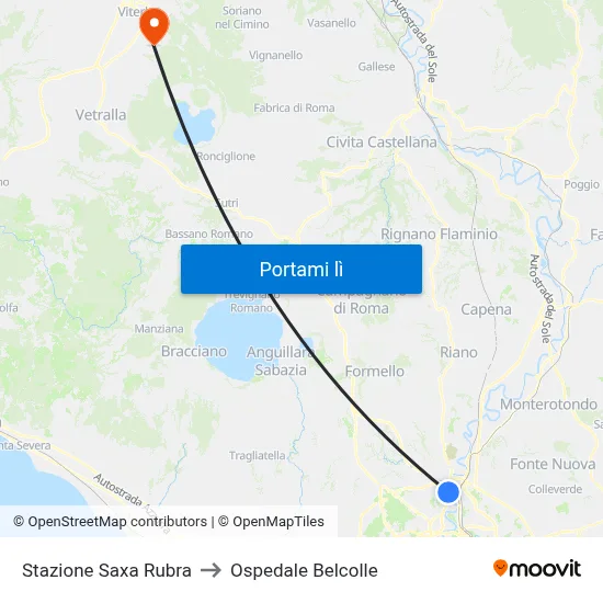 Stazione Saxa Rubra to Ospedale Belcolle map