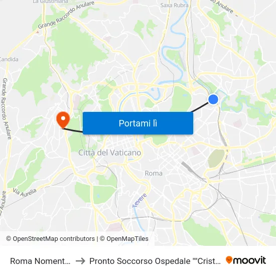 Roma Nomentana to Pronto Soccorso Ospedale ""Cristo Re"" map