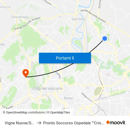 Vigne Nuove/Segni to Pronto Soccorso Ospedale ""Cristo Re"" map