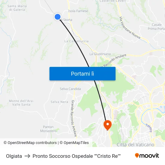 Olgiata to Pronto Soccorso Ospedale ""Cristo Re"" map