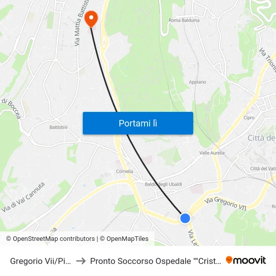 Gregorio Vii/Pio XI to Pronto Soccorso Ospedale ""Cristo Re"" map