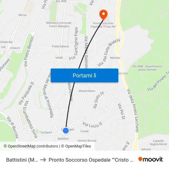 Battistini (Ma) to Pronto Soccorso Ospedale ""Cristo Re"" map