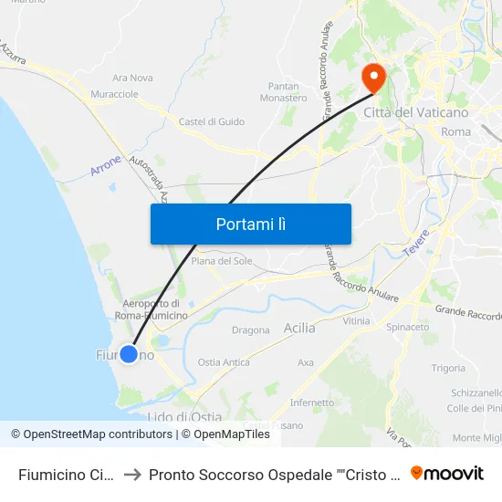 Fiumicino Città to Pronto Soccorso Ospedale ""Cristo Re"" map