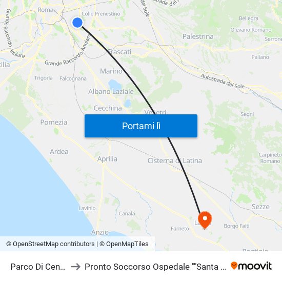 Parco Di Centocelle to Pronto Soccorso Ospedale ""Santa Maria Goretti"" map