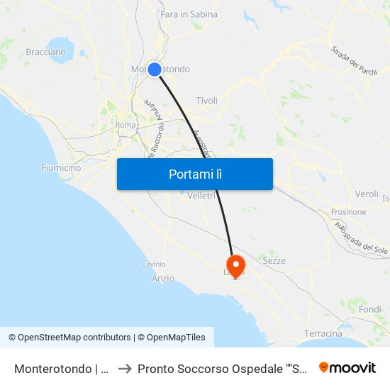 Monterotondo | Stazione FS to Pronto Soccorso Ospedale ""Santa Maria Goretti"" map