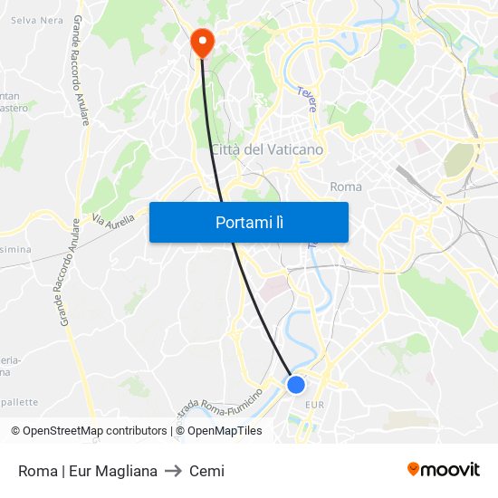 Roma | Eur Magliana to Cemi map