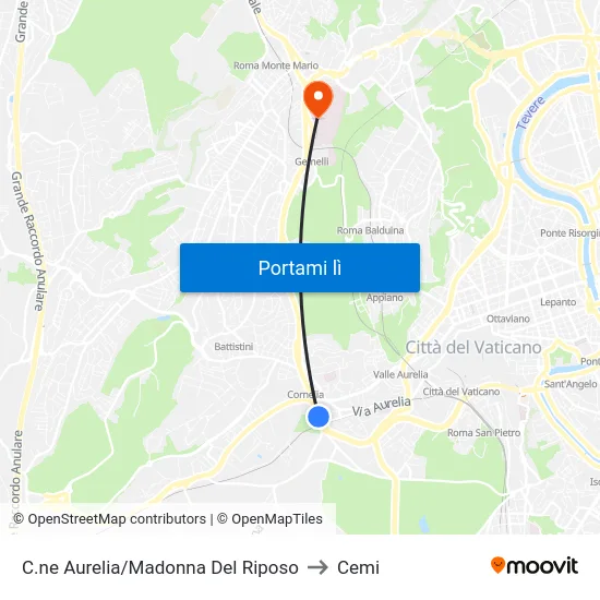 C.ne Aurelia/Madonna Del Riposo to Cemi map