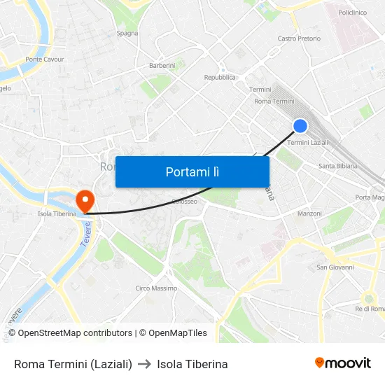 Roma Termini (Laziali) to Isola Tiberina map
