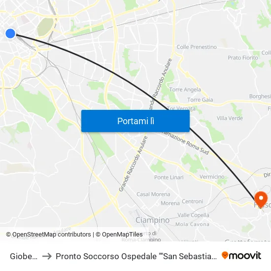 Gioberti to Pronto Soccorso Ospedale ""San Sebastiano"" map