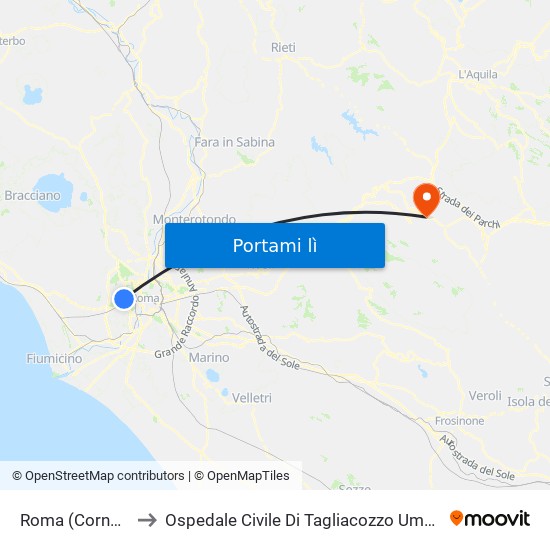 Roma (Cornelia) to Ospedale Civile Di Tagliacozzo Umberto I map