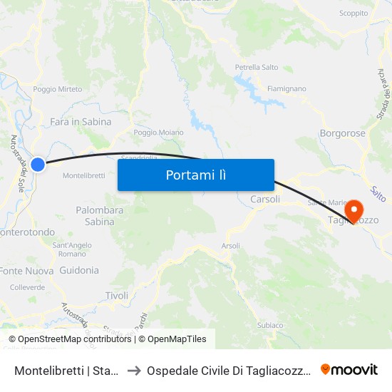 Montelibretti | Stazione FS to Ospedale Civile Di Tagliacozzo Umberto I map