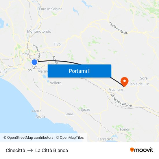 Cinecittà to La Città Bianca map