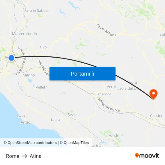 Rome to Atina map