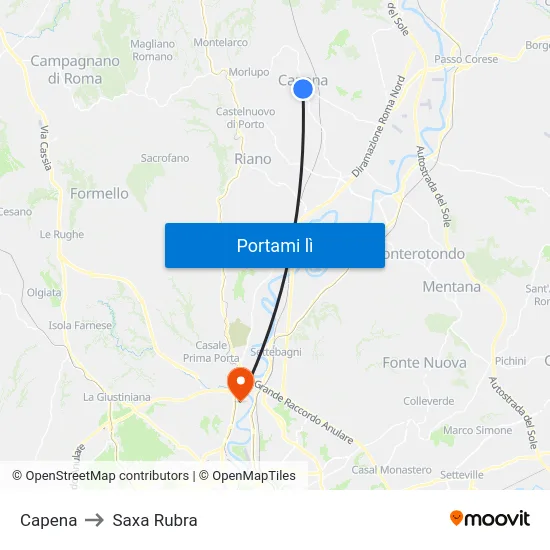 Capena to Saxa Rubra map