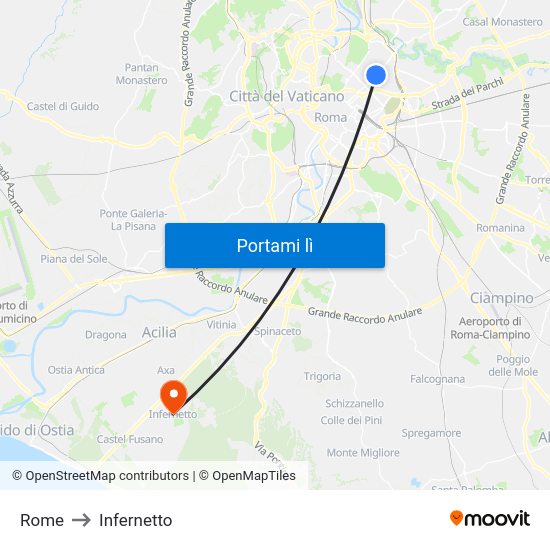 Rome to Infernetto map