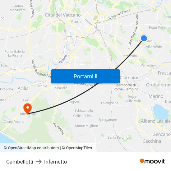 Cambellotti to Infernetto map