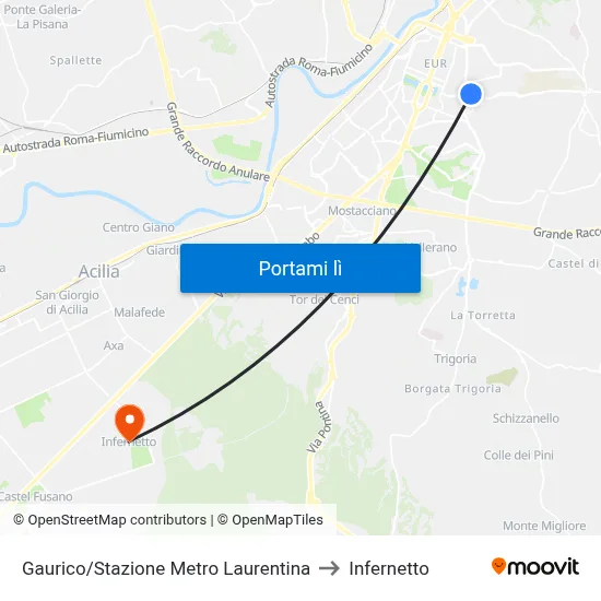 Gaurico/Stazione Metro Laurentina to Infernetto map