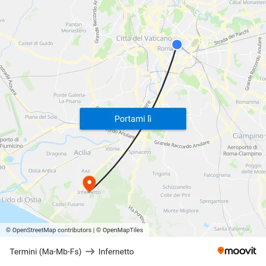 Termini (Ma-Mb-Fs) to Infernetto map