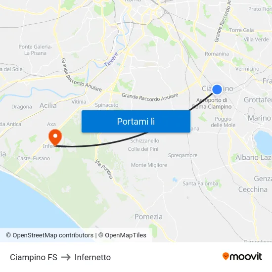 Ciampino FS to Infernetto map