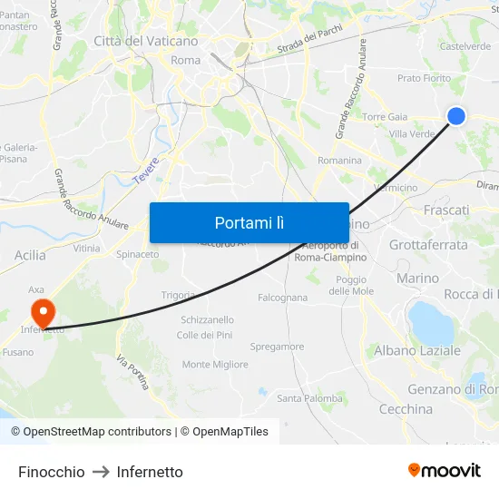 Finocchio to Infernetto map