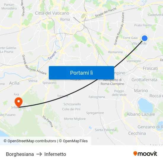 Borghesiana to Infernetto map