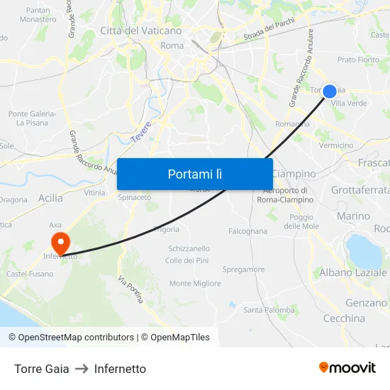 Torre Gaia to Infernetto map