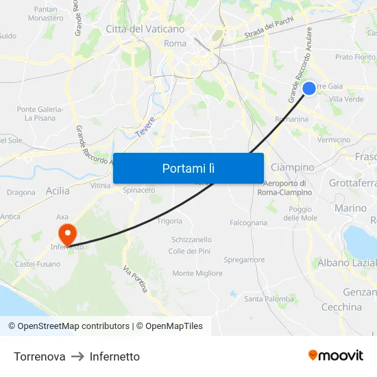 Torrenova to Infernetto map