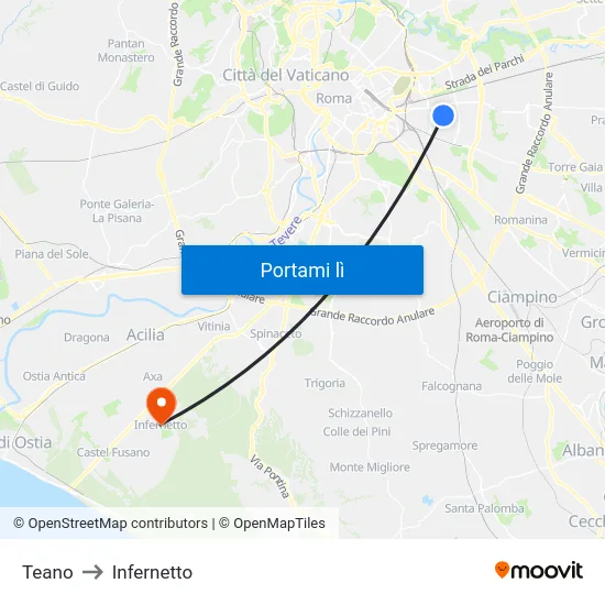 Teano to Infernetto map