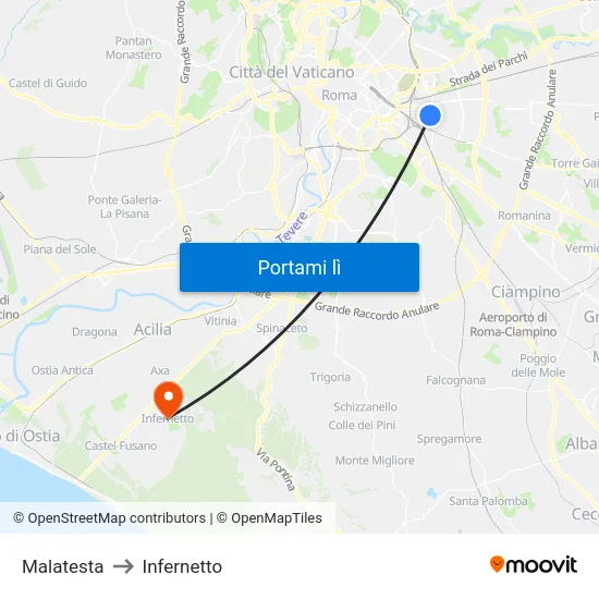 Malatesta to Infernetto map