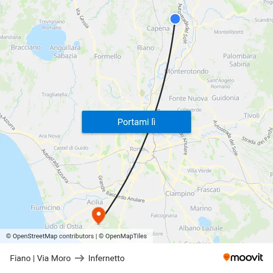 Fiano | Via Moro to Infernetto map