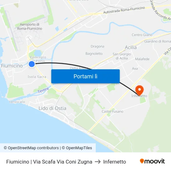 Fiumicino | Via Scafa Via Coni Zugna to Infernetto map