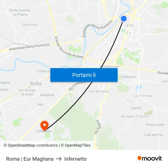 Roma | Eur Magliana to Infernetto map