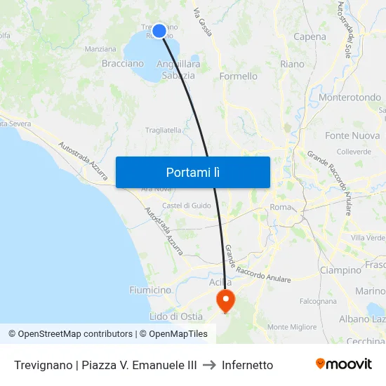 Trevignano | Piazza V. Emanuele III to Infernetto map
