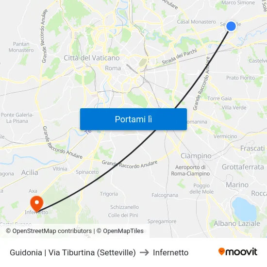 Guidonia | Via Tiburtina (Setteville) to Infernetto map