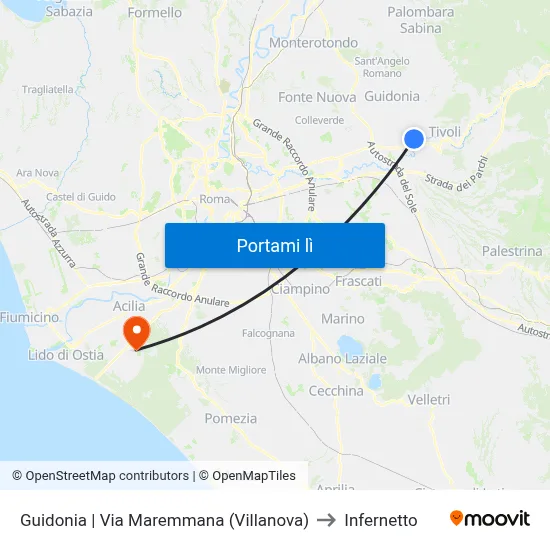 Guidonia | Via Maremmana (Villanova) to Infernetto map