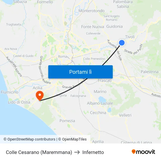Colle Cesarano (Maremmana) to Infernetto map