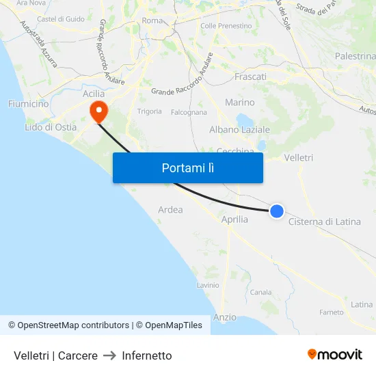 Velletri | Carcere to Infernetto map