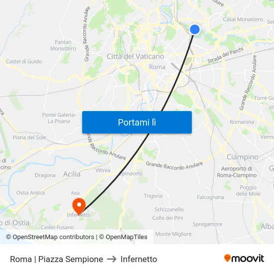 Roma | Piazza Sempione to Infernetto map