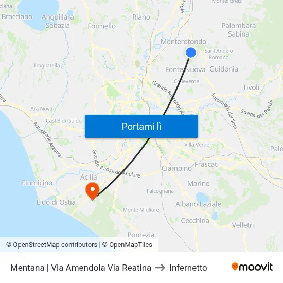 Mentana | Via Amendola Via Reatina to Infernetto map