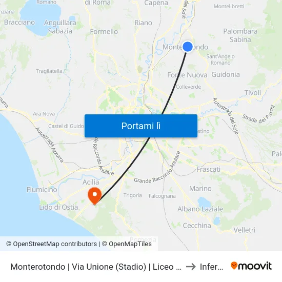Monterotondo | Via Unione (Stadio) | Liceo Scientifico G.Peano to Infernetto map