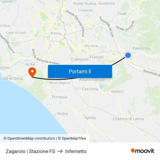 Zagarolo | Stazione FS to Infernetto map