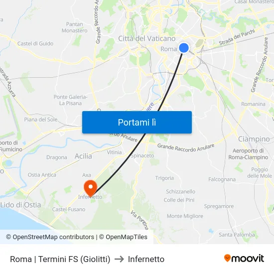 Roma | Termini FS (Giolitti) to Infernetto map