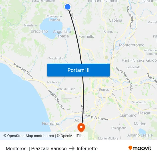 Monterosi | Piazzale Varisco to Infernetto map