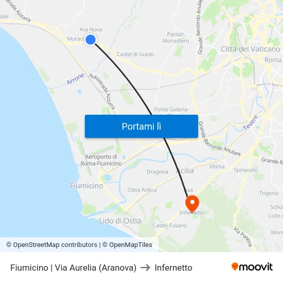 Fiumicino | Via Aurelia (Aranova) to Infernetto map