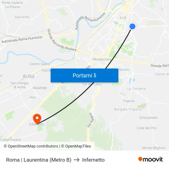 Roma | Laurentina (Metro B) to Infernetto map
