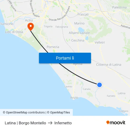 Latina | Borgo Montello to Infernetto map