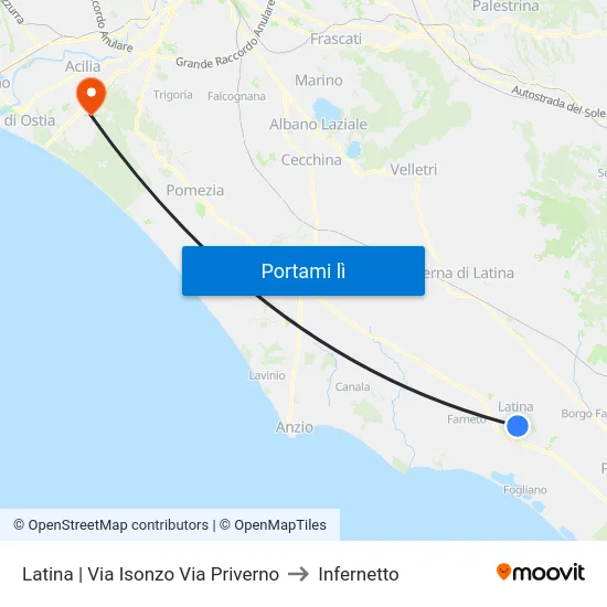 Latina | Via Isonzo Via Priverno to Infernetto map