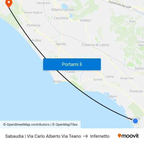 Sabaudia | Via Carlo Alberto Via Teano to Infernetto map
