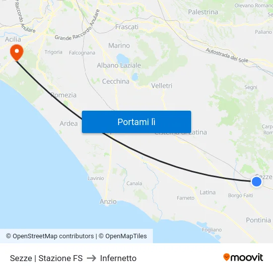 Sezze | Stazione FS to Infernetto map