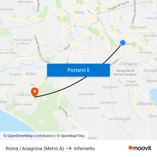 Roma | Anagnina (Metro A) to Infernetto map